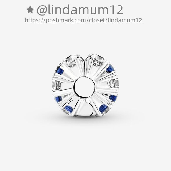 Pandora Clear & Blue Sparkling Clip Charm - Picture 4 of 4